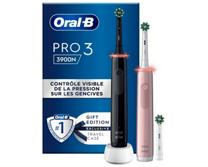 Avis Oral-B Pro 3 3900, Pack Duo, 2 Brosse à dents électrique, 1 Brossette de rechange, Noir & Rose Meilleur prix